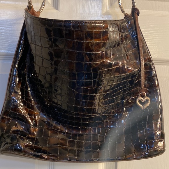 Brighton Shiny Croc-Embossed Shiny leather Brown Shoulder Bag - Picture 4 of 8